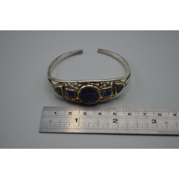 Navy Blue Stone Bangle Bracelet Sterling Silver 925 Filigree 23.03g 2.25" - Picture 8 of 8